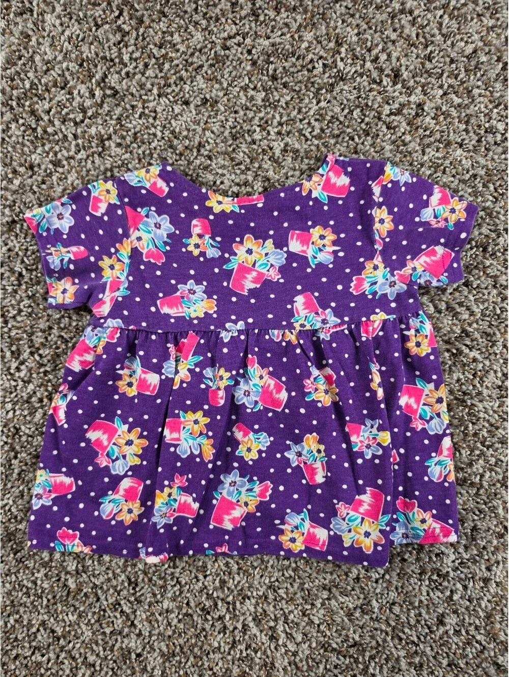 Vtg 1990s Girls Sz 3T Short Sleeve Loose Fit T Shirt Bright Purple Floral